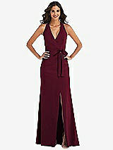 Front View Thumbnail - Cabernet Open-Back Halter Maxi Dress with Draped Bow