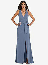 Front View Thumbnail - Larkspur Blue Open-Back Halter Maxi Dress with Draped Bow