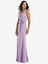 Side View Thumbnail - Pale Purple Open-Back Halter Maxi Dress with Draped Bow