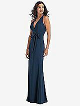 Side View Thumbnail - Sofia Blue Open-Back Halter Maxi Dress with Draped Bow