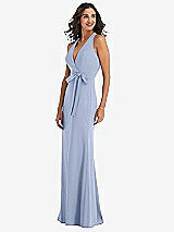 Side View Thumbnail - Sky Blue Open-Back Halter Maxi Dress with Draped Bow