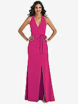 Front View Thumbnail - Think Pink Open-Back Halter Maxi Dress with Draped Bow