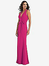 Side View Thumbnail - Think Pink Open-Back Halter Maxi Dress with Draped Bow