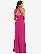 Rear View Thumbnail - Think Pink Open-Back Halter Maxi Dress with Draped Bow