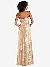 Rear View Thumbnail - Rose Gold Spaghetti Strap Sequin Trumpet Gown with Side Slit