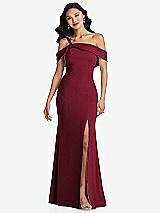 Alt View 1 Thumbnail - Burgundy One-Shoulder Draped Cuff Maxi Dress with Front Slit