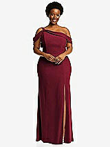 Front View Thumbnail - Burgundy One-Shoulder Draped Cuff Maxi Dress with Front Slit