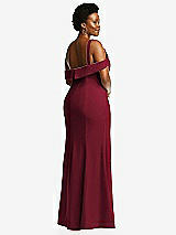 Rear View Thumbnail - Burgundy One-Shoulder Draped Cuff Maxi Dress with Front Slit