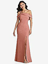 Alt View 1 Thumbnail - Desert Rose One-Shoulder Draped Cuff Maxi Dress with Front Slit
