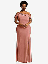 Front View Thumbnail - Desert Rose One-Shoulder Draped Cuff Maxi Dress with Front Slit