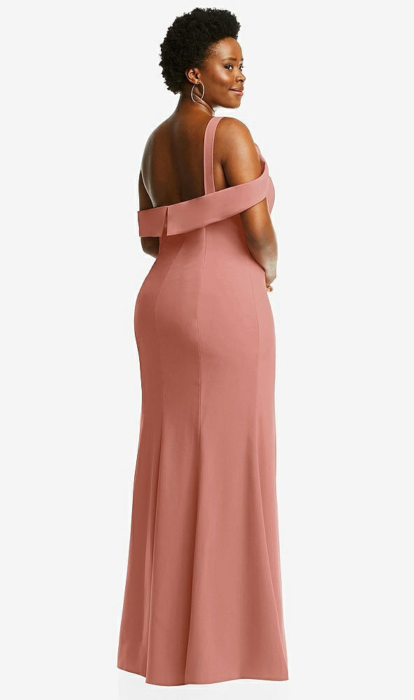 Back View - Desert Rose One-Shoulder Draped Cuff Maxi Dress with Front Slit