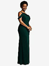 Side View Thumbnail - Evergreen One-Shoulder Draped Cuff Maxi Dress with Front Slit