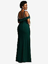 Rear View Thumbnail - Evergreen One-Shoulder Draped Cuff Maxi Dress with Front Slit