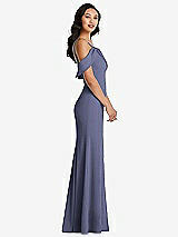Alt View 2 Thumbnail - French Blue One-Shoulder Draped Cuff Maxi Dress with Front Slit