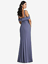 Alt View 3 Thumbnail - French Blue One-Shoulder Draped Cuff Maxi Dress with Front Slit
