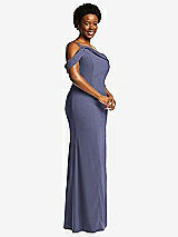 Side View Thumbnail - French Blue One-Shoulder Draped Cuff Maxi Dress with Front Slit
