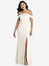 Alt View 1 Thumbnail - Ivory One-Shoulder Draped Cuff Maxi Dress with Front Slit