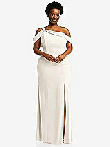 Front View Thumbnail - Ivory One-Shoulder Draped Cuff Maxi Dress with Front Slit