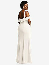 Rear View Thumbnail - Ivory One-Shoulder Draped Cuff Maxi Dress with Front Slit