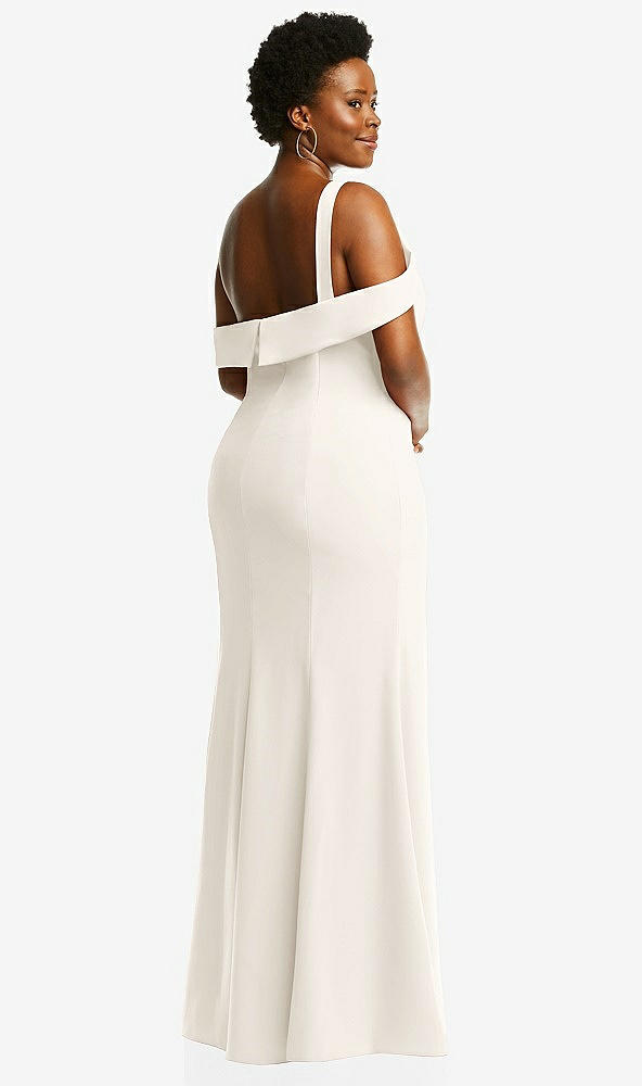 Back View - Ivory One-Shoulder Draped Cuff Maxi Dress with Front Slit