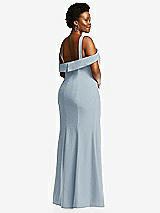 Rear View Thumbnail - Mist One-Shoulder Draped Cuff Maxi Dress with Front Slit