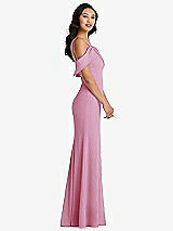 Alt View 2 Thumbnail - Powder Pink One-Shoulder Draped Cuff Maxi Dress with Front Slit