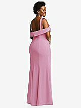 Rear View Thumbnail - Powder Pink One-Shoulder Draped Cuff Maxi Dress with Front Slit