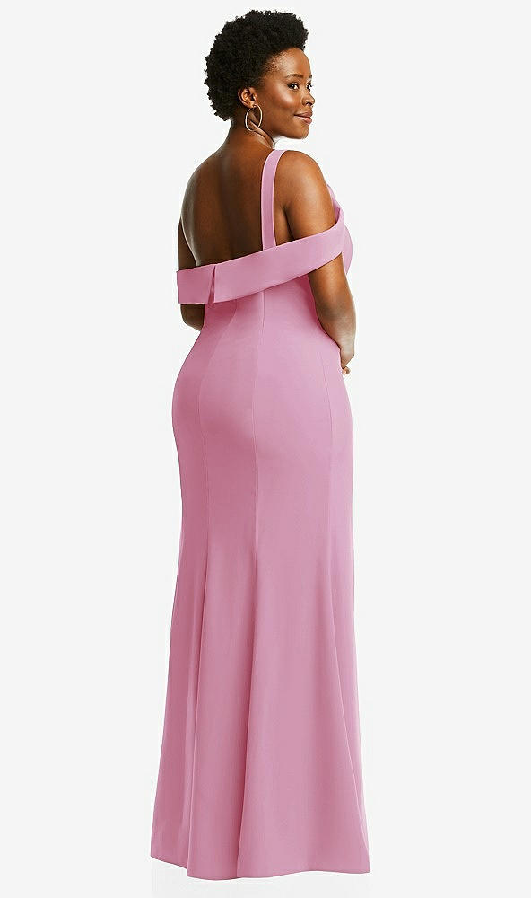 Back View - Powder Pink One-Shoulder Draped Cuff Maxi Dress with Front Slit