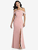 Alt View 1 Thumbnail - Rose - PANTONE Rose Quartz One-Shoulder Draped Cuff Maxi Dress with Front Slit