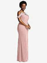 Side View Thumbnail - Rose - PANTONE Rose Quartz One-Shoulder Draped Cuff Maxi Dress with Front Slit