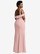 Rear View Thumbnail - Rose - PANTONE Rose Quartz One-Shoulder Draped Cuff Maxi Dress with Front Slit