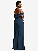 Rear View Thumbnail - Sofia Blue One-Shoulder Draped Cuff Maxi Dress with Front Slit