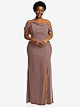 Front View Thumbnail - Sienna One-Shoulder Draped Cuff Maxi Dress with Front Slit