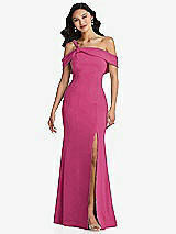 Alt View 1 Thumbnail - Tea Rose One-Shoulder Draped Cuff Maxi Dress with Front Slit