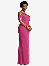 Side View Thumbnail - Tea Rose One-Shoulder Draped Cuff Maxi Dress with Front Slit