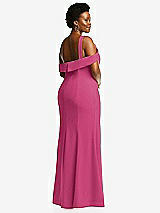 Rear View Thumbnail - Tea Rose One-Shoulder Draped Cuff Maxi Dress with Front Slit