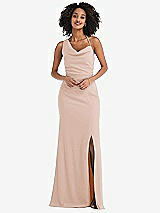 Front View Thumbnail - Cameo One-Shoulder Draped Cowl-Neck Maxi Dress