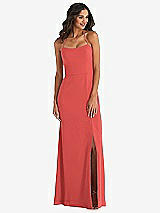 Front View Thumbnail - Perfect Coral Spaghetti Strap Tie Halter Backless Trumpet Gown