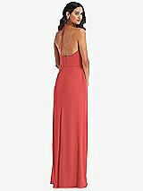 Rear View Thumbnail - Perfect Coral Spaghetti Strap Tie Halter Backless Trumpet Gown