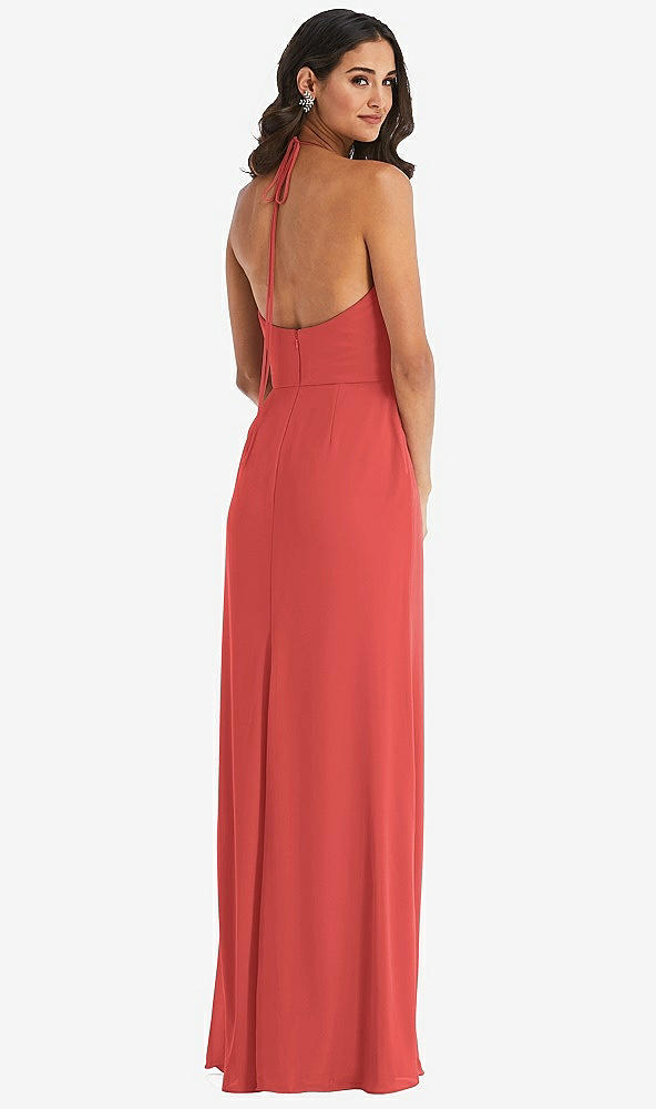 Back View - Perfect Coral Spaghetti Strap Tie Halter Backless Trumpet Gown