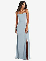 Front View Thumbnail - Mist Spaghetti Strap Tie Halter Backless Trumpet Gown
