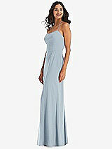 Side View Thumbnail - Mist Spaghetti Strap Tie Halter Backless Trumpet Gown