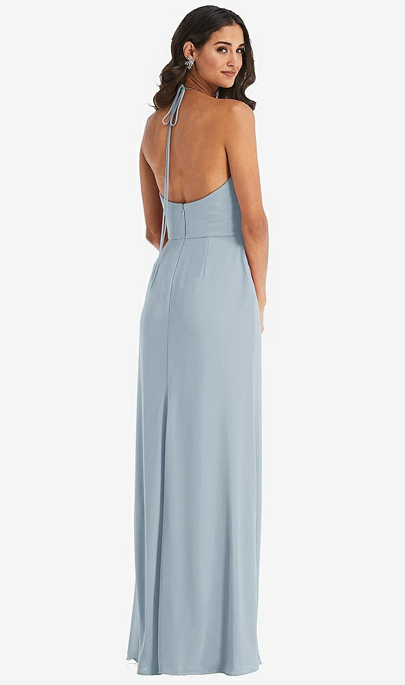 Back View - Mist Spaghetti Strap Tie Halter Backless Trumpet Gown