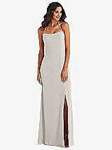 Front View Thumbnail - Oyster Spaghetti Strap Tie Halter Backless Trumpet Gown