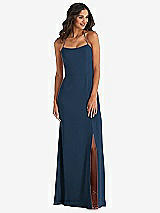 Front View Thumbnail - Sofia Blue Spaghetti Strap Tie Halter Backless Trumpet Gown