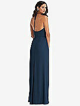 Rear View Thumbnail - Sofia Blue Spaghetti Strap Tie Halter Backless Trumpet Gown