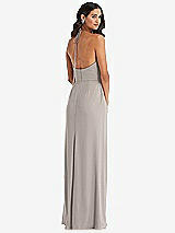 Rear View Thumbnail - Taupe Spaghetti Strap Tie Halter Backless Trumpet Gown