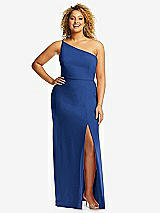 Front View Thumbnail - Classic Blue Skinny One-Shoulder Trumpet Gown with Front Slit