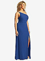 Side View Thumbnail - Classic Blue Skinny One-Shoulder Trumpet Gown with Front Slit