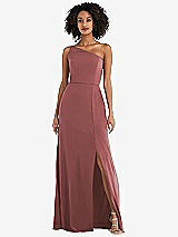 Alt View 1 Thumbnail - English Rose Skinny One-Shoulder Trumpet Gown with Front Slit